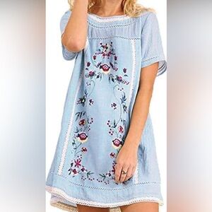 Umgee Blue Embellished Boxy Short Sleeve Blouse